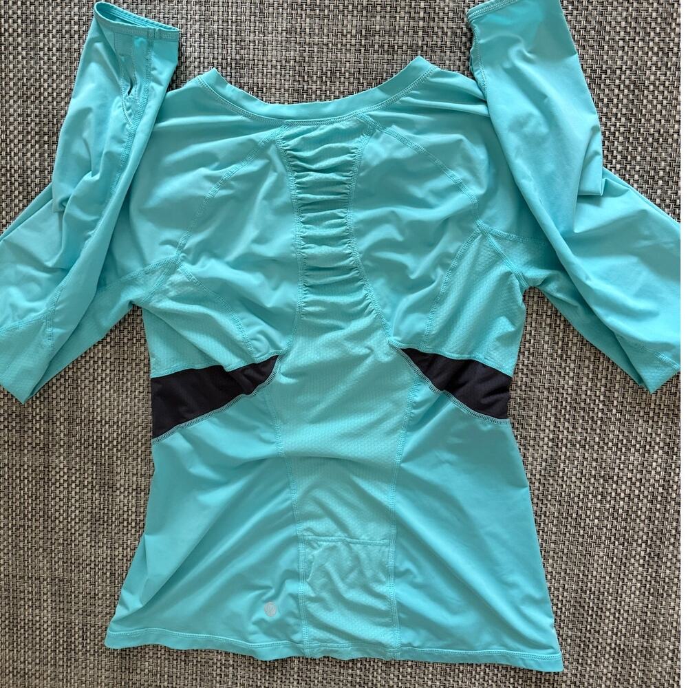 LULULEMON Run Sun Blocker Ruched Pullover Long Sleeve Top Tee Turquoise Navy 8 - Picture 2 of 6